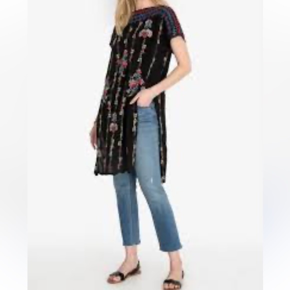Johnny was black multi color Floral Embroidered Black tunic Dress size M - Picture 1 of 16